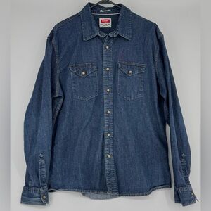 Wrangler Pearl Snap Indigo Denim Jean Shirt. XL